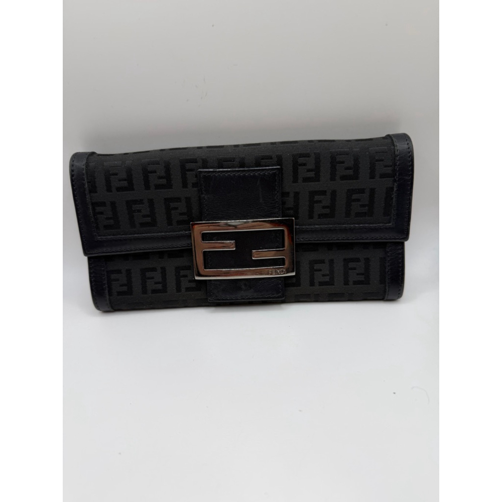 Black Fendi long wallet. With COA.